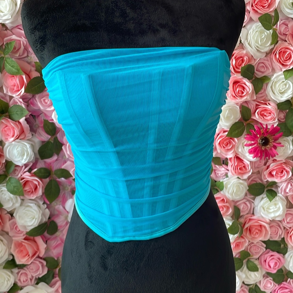 TIC TOC DRAPED MESH WRAP CORSET TOP